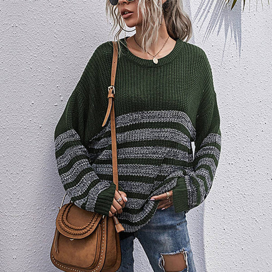 STRIPED CREW NECK LONG-SLEEVED SWEATER WITH BASE