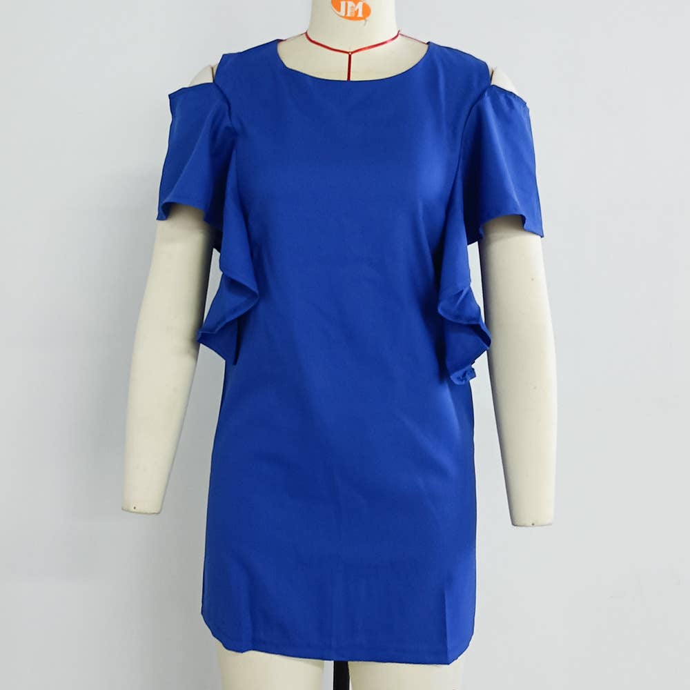 OFF-THE-SHOULDER CREW NECK SHORT-SLEEVED DRESS