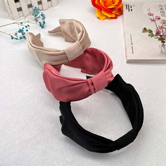 FASHIONABLE PLEATED SOLID COLOR BOW HEADBAND