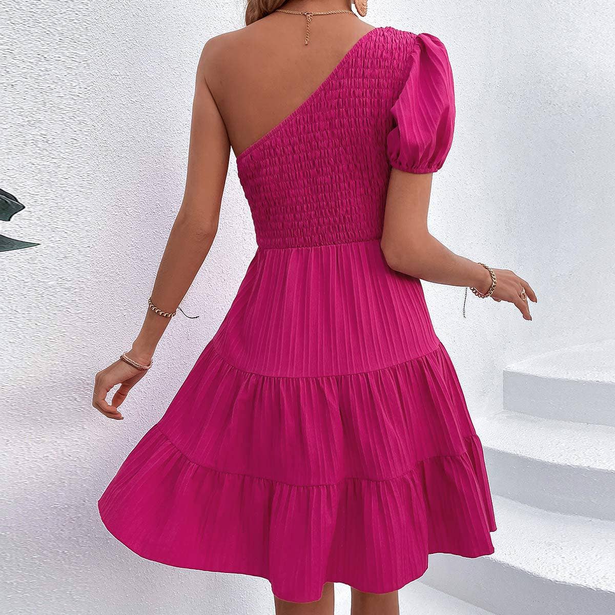 Dress with Sloping Shoulders and Waist - 100% POLYESTER