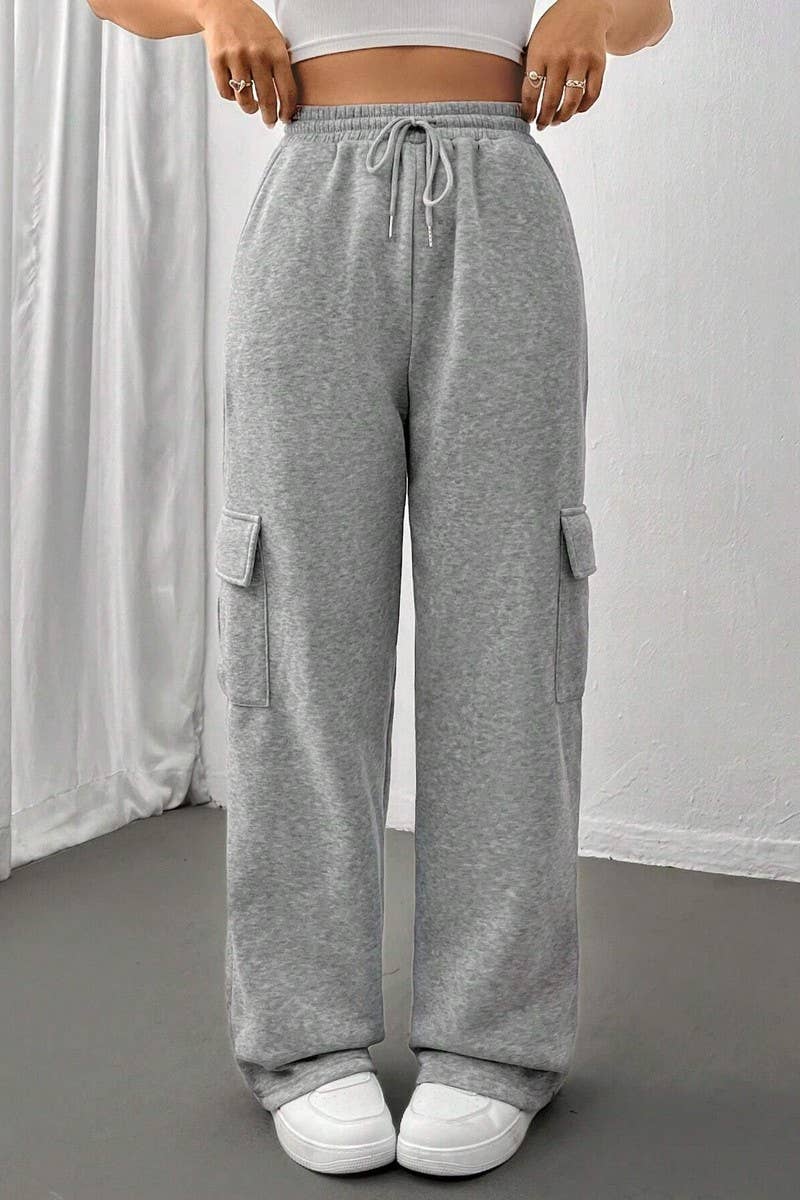 CWBLP0975_POCKET ELASTIC WAIST STRAIGHT WIDE LEG SWEATPANTS