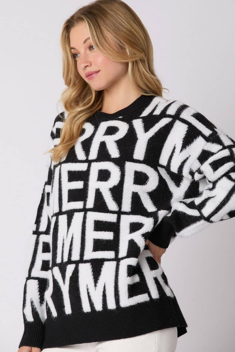 CWOSWL07750_CHRISTMAS LETTER LOOSE KNIT PULLOVER SWEATER