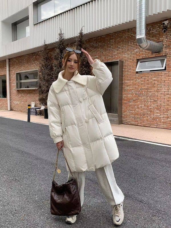 Long knee-length cotton-padded loose jacket