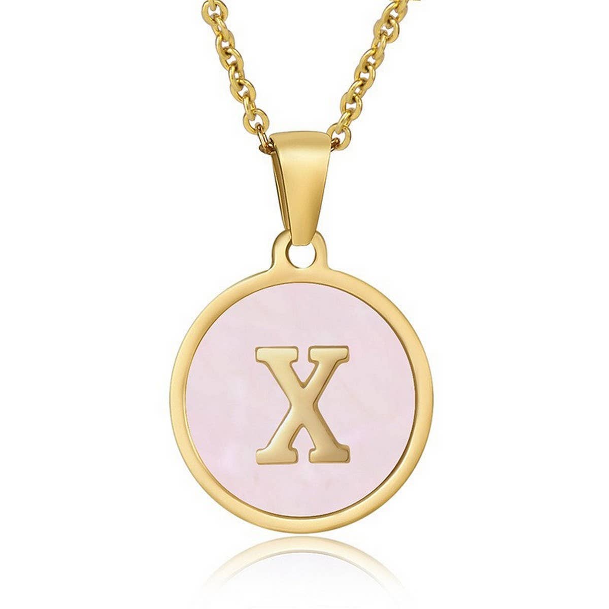 ROUND 18K GOLD STAINLESS STEEL 26LETTERS NECKLACE