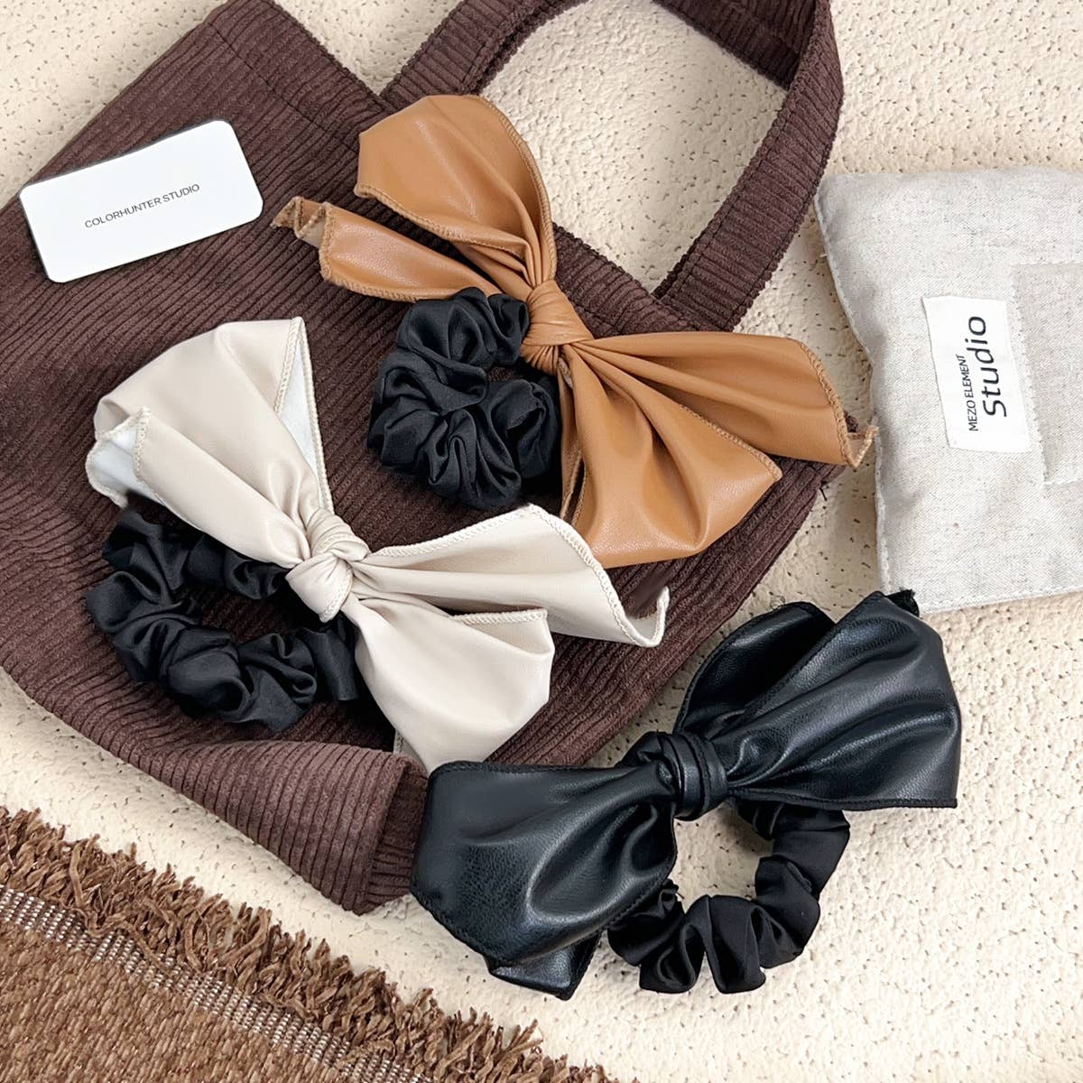 Imitation leather ponytail pleated hair band