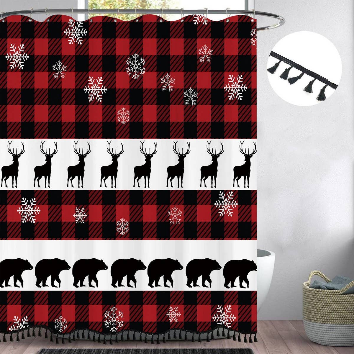 BOHEMIAN SIMPLE GEOMETRIC TASSEL SHOWER CURTAIN_CWMM1806