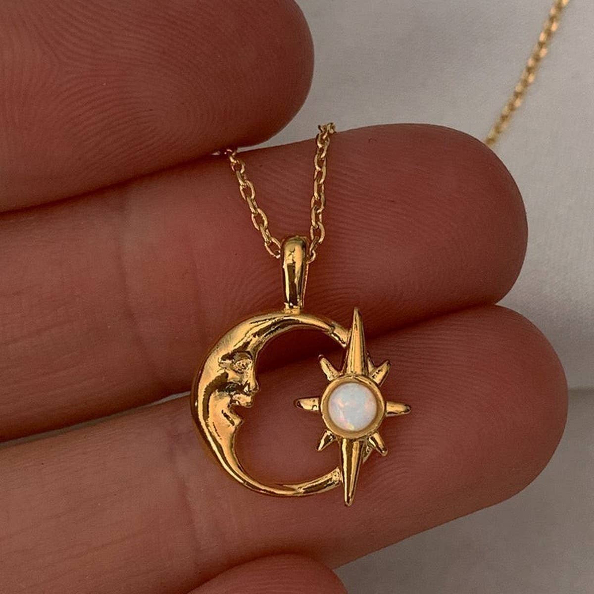 Gold Moon Zircon Pendant Necklace