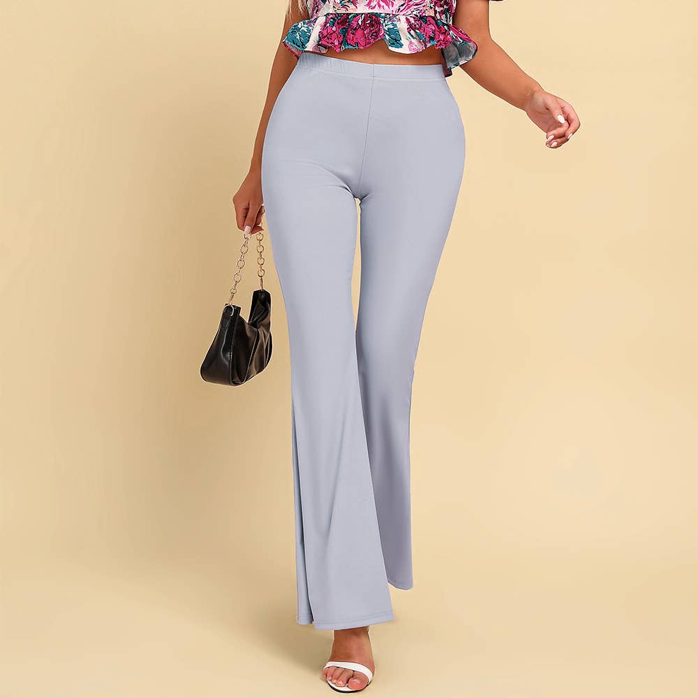 Solid Color Slim Fit Flared Trousers