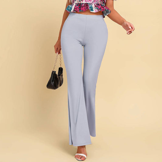 Stylish solid color pants casual bell bottoms