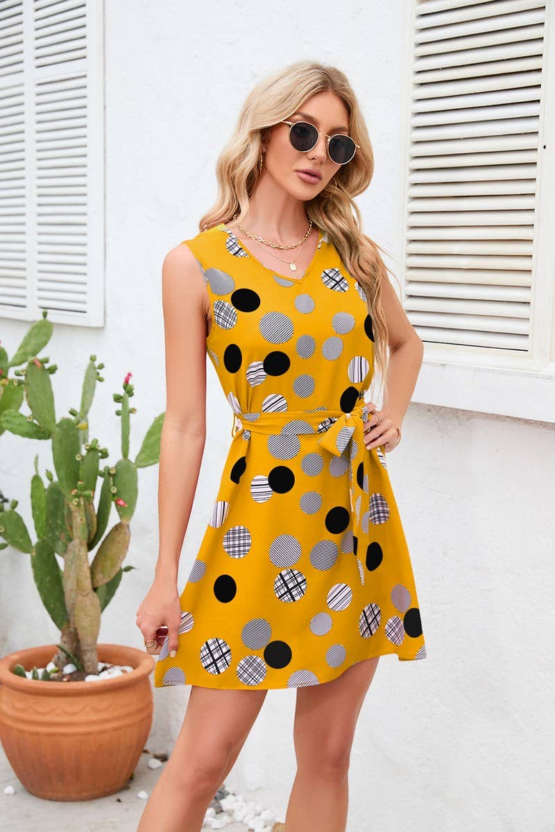 CWDSD4005_PRINT POLKA DOT WAIST SHORT DRESS