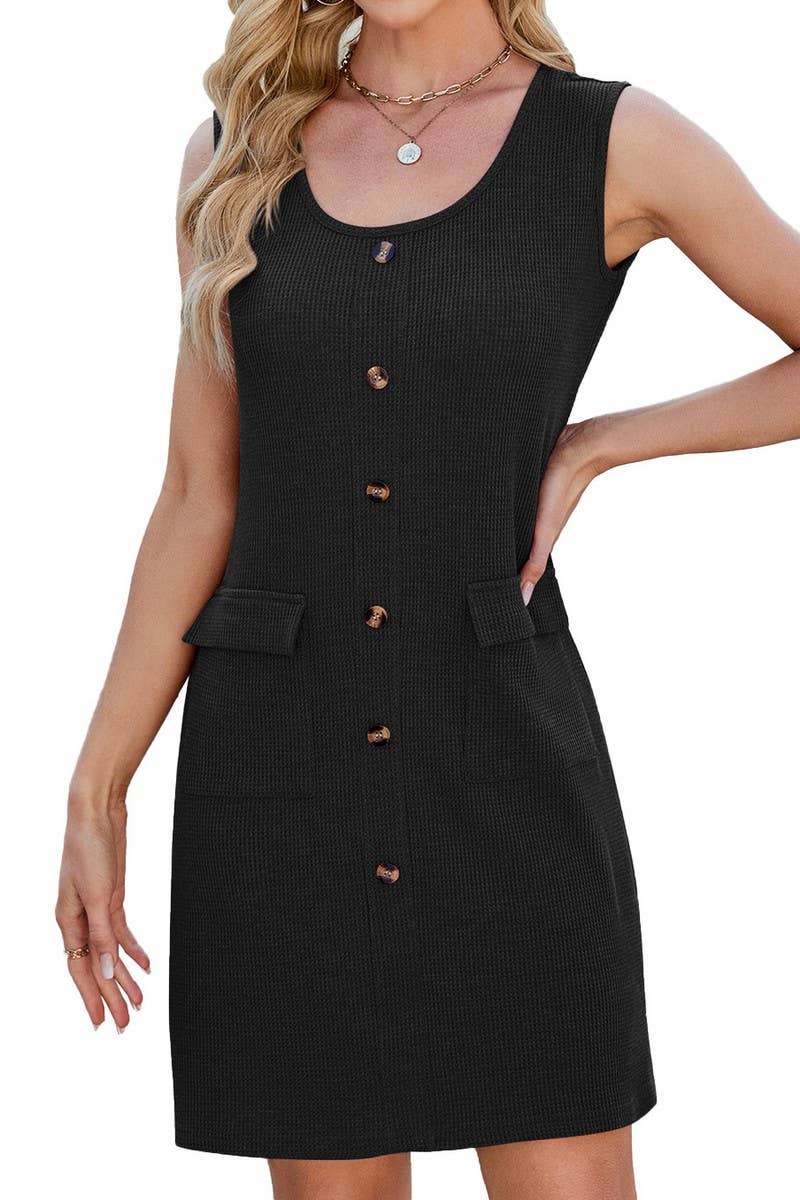 CWDSD7441_SPRING AND SUMMER BUTTON POCKET SLEEVELESS DRESS