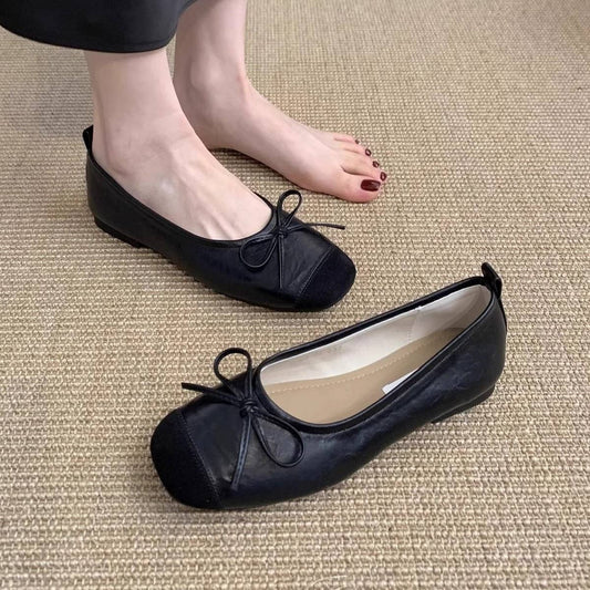 Vintage Bow Slip-On Round Toe Flat Shoes