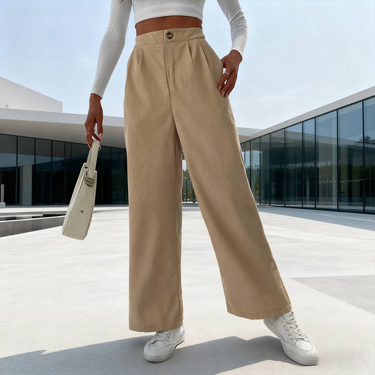 Simple corduroy high-waisted wide-leg pants