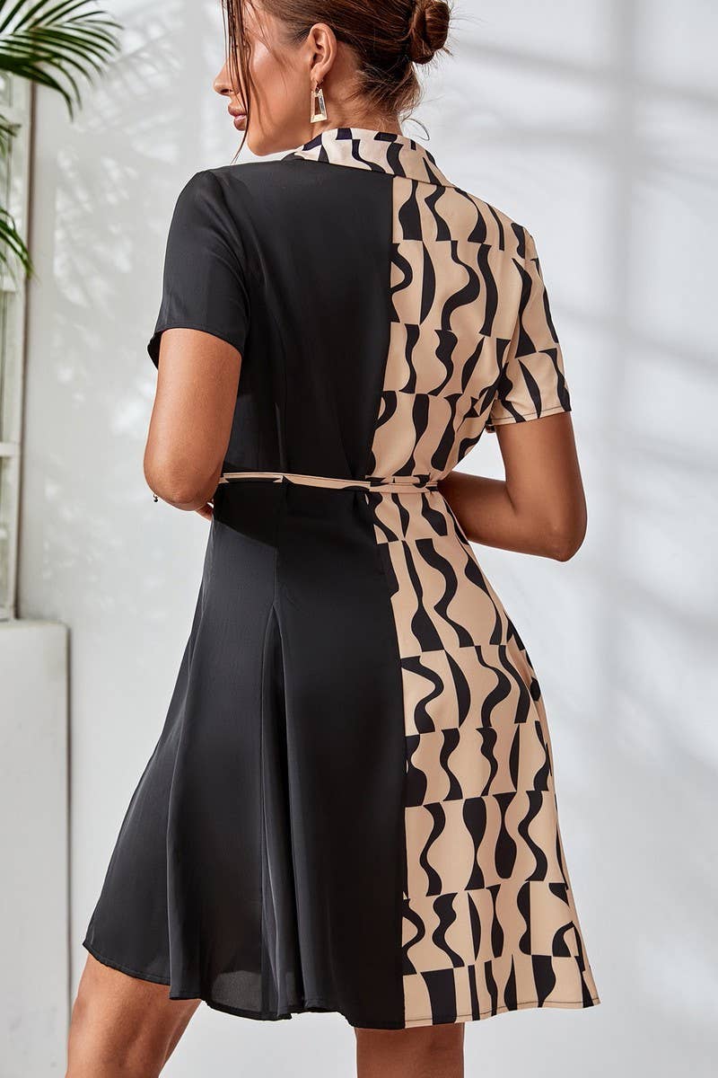 CWDSD7890_ELEGANT COLORBLOCK BELTED A-LINE MIDI DRESS