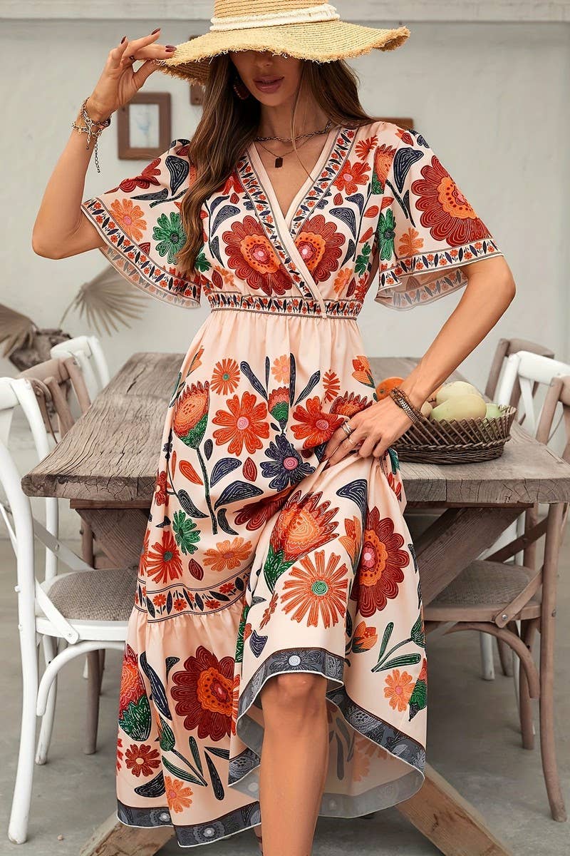 CWDMD6393_BOHO CROSS NECK SHORT SLEEVE PRINTED MAXI DRESS