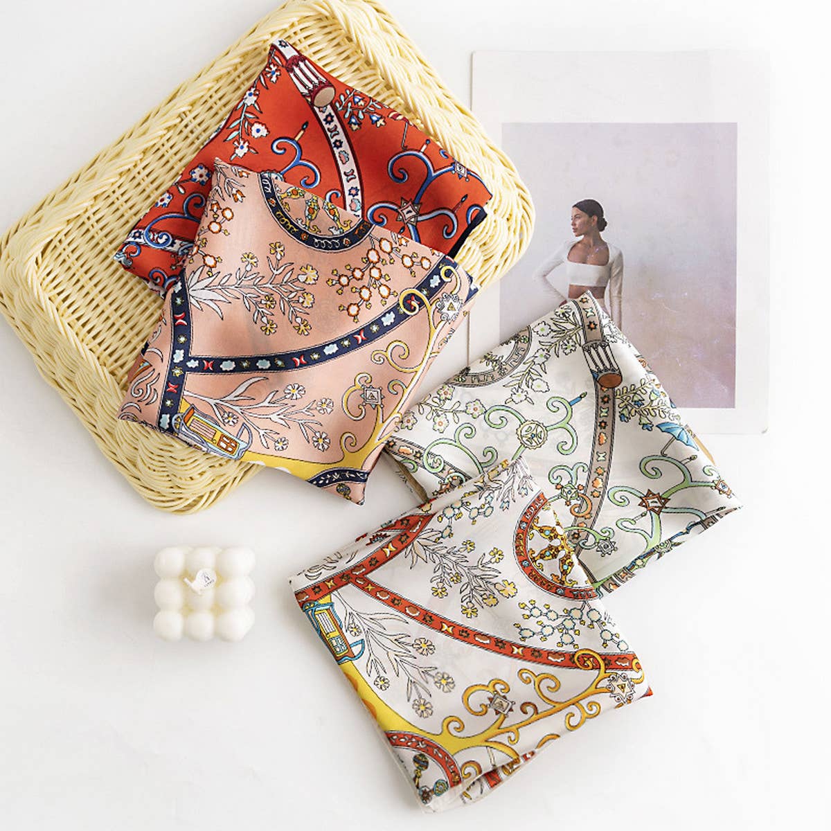 Floral Satin Square Scarf for Women?™s Elegance