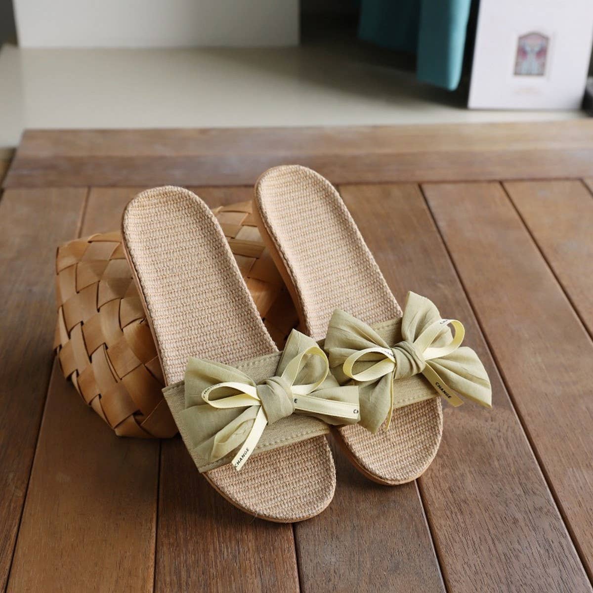 Cute Bow Linen Slippers for Home & Office