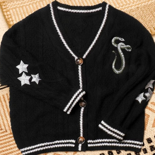 V-NECK EMBROIDERED SINGLE-BREASTED CARDIGAN
