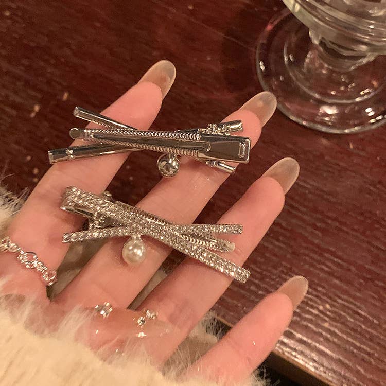 Pearl hair clip women side small clip duck beak clip