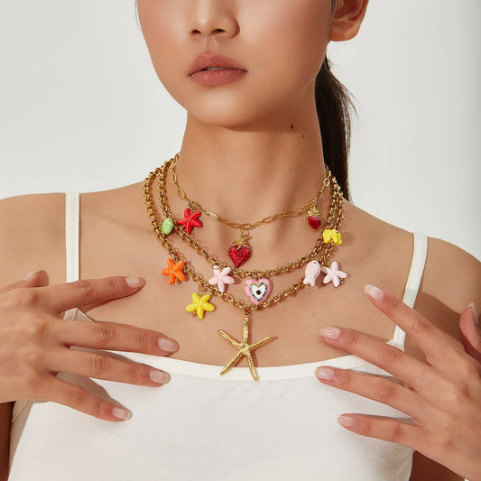 Fashion Steel Strawberry & Starfish Necklace_CWMM8823