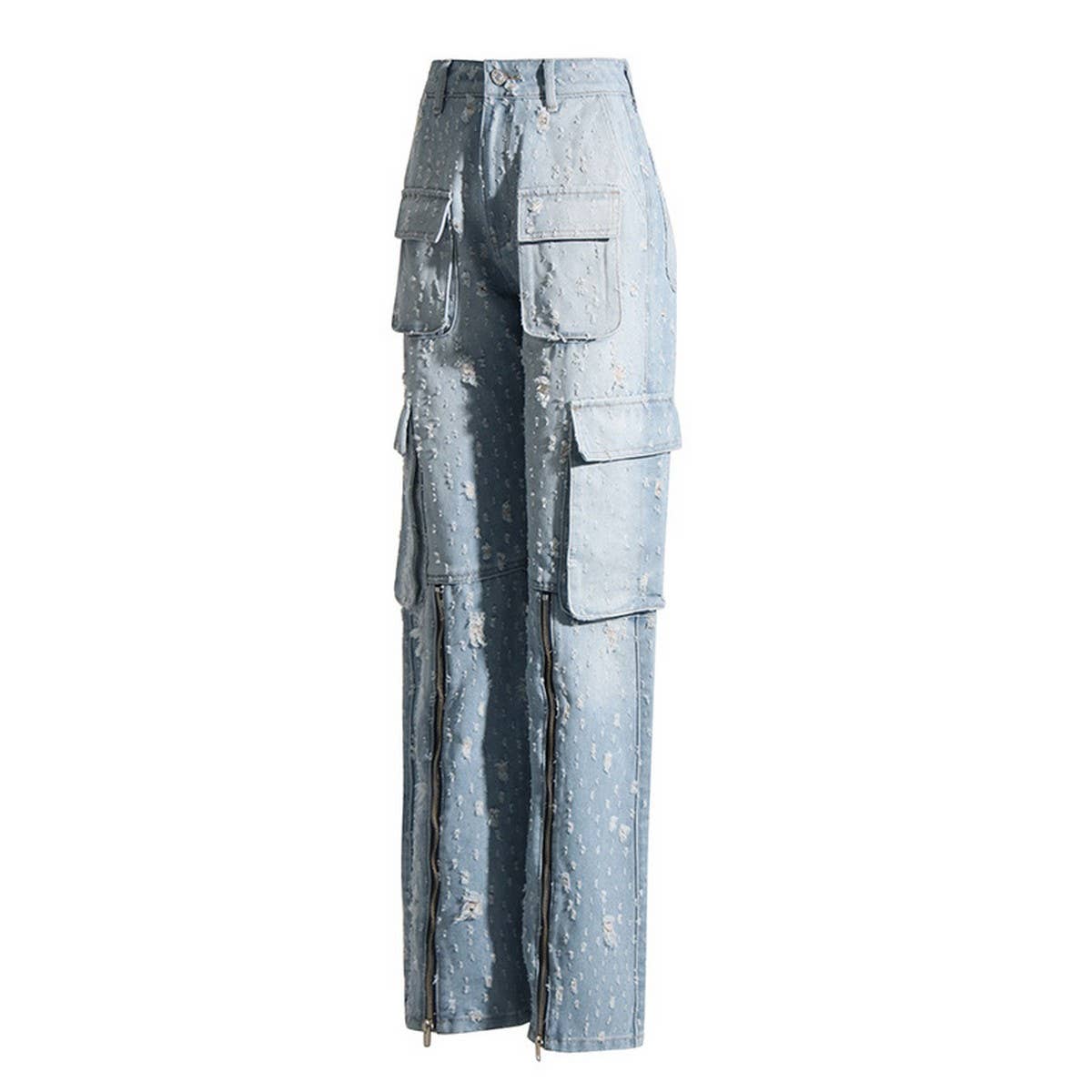 WASHED AND DISTRESSED STRAIGHT LEG JEANS