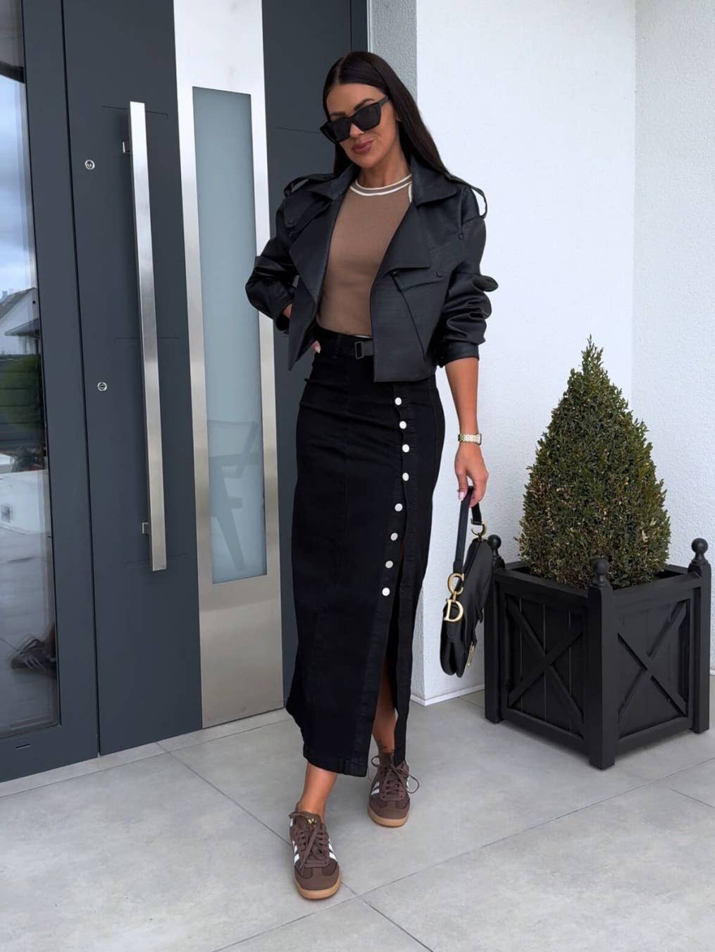 DENIM SKIRT WITH IRREGULAR SPLIT BUTTONS