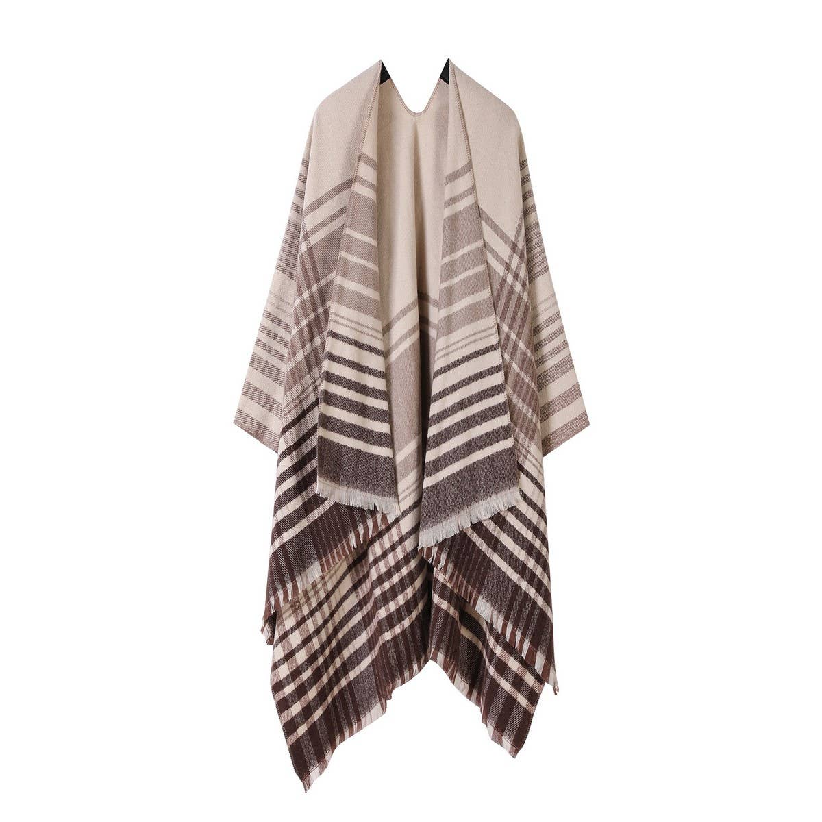 LINE PLAID SPLIT SHAWL THICK LARGE SIZE SCARF CAPE