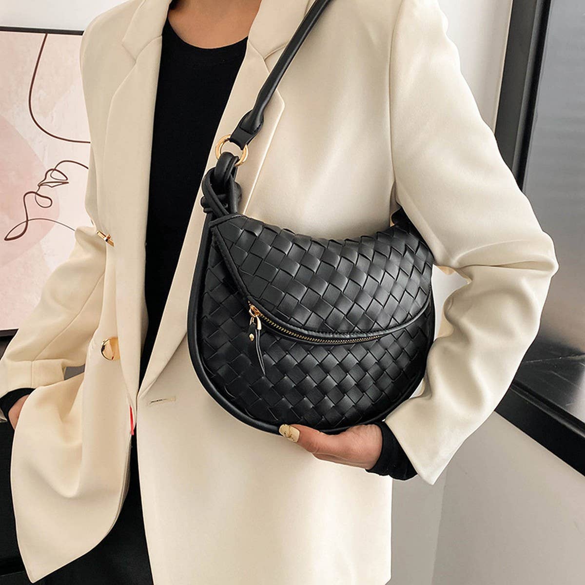 HANDMADE STRAW BAG FASHION ONE-SHOULDER ARMPIT BAG_CWAB1912