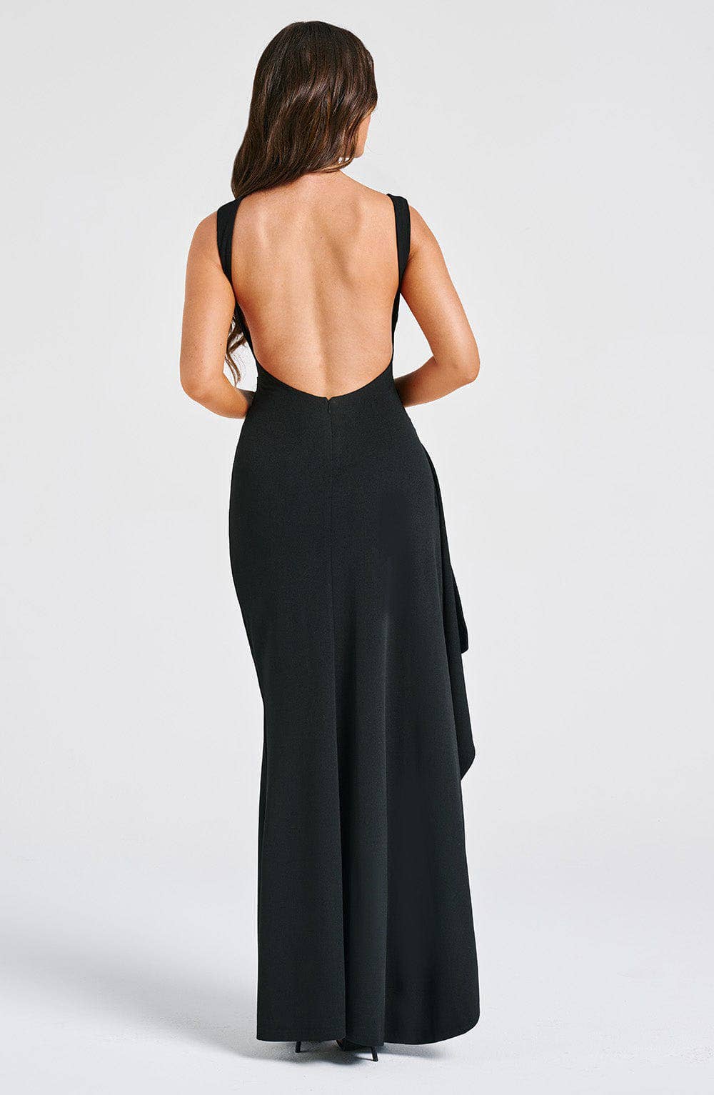 Solid color round neck slit sexy backless dress