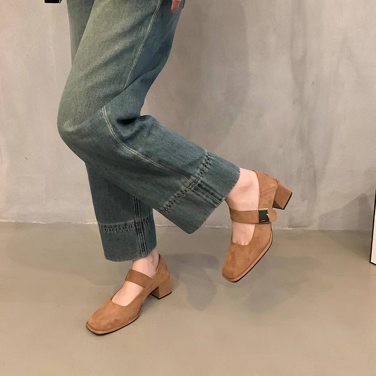 Red Block Heel Square Toe Mary Jane Shoes_CWSHF0110