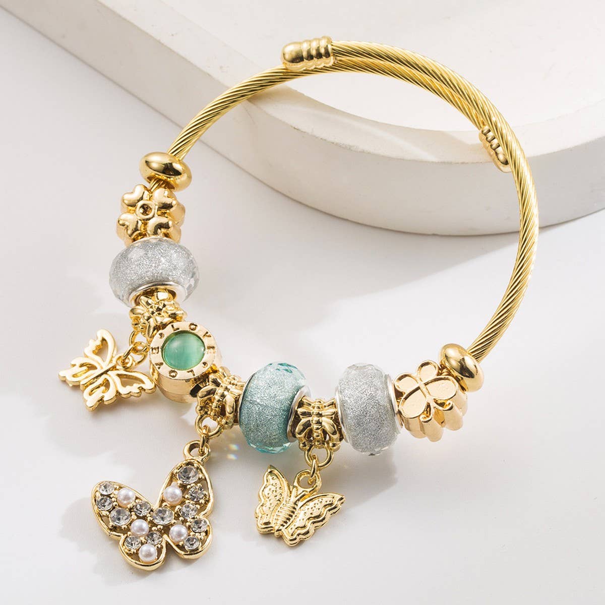 Butterfly Bead Charm Adjustable Bracelet_CWMM8492