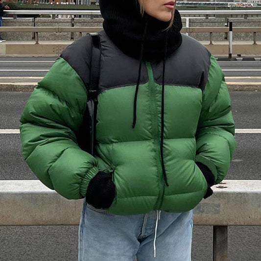 SOLID COLOR ROUND NECK ZIPPER POCKET BREAD JACKET