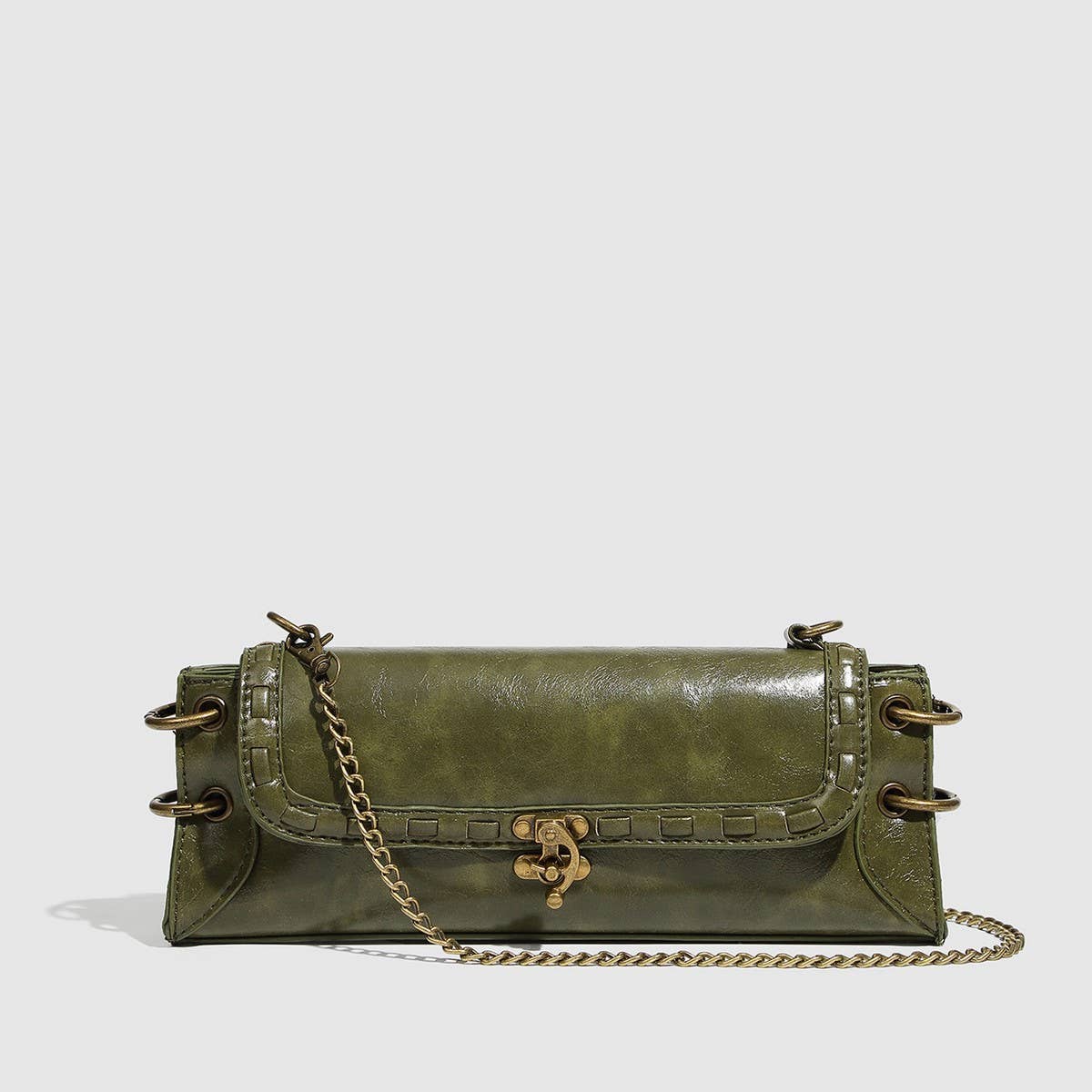 Retro Bronze Lock Biker Shoulder Crossbody_CWAB5725