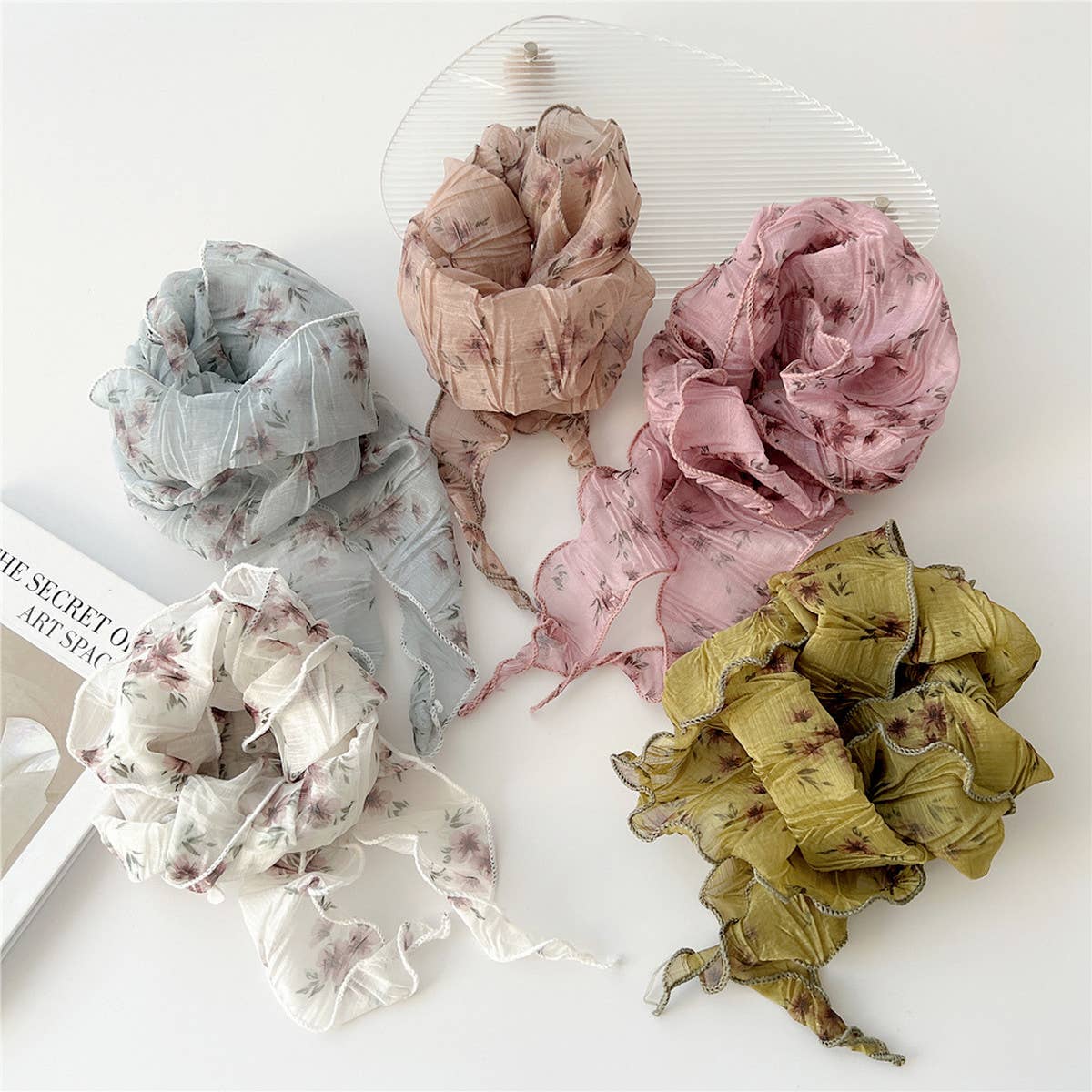 Pleated Embossed Triangle Scarf - Chic Neck Wrap_CWASC0853