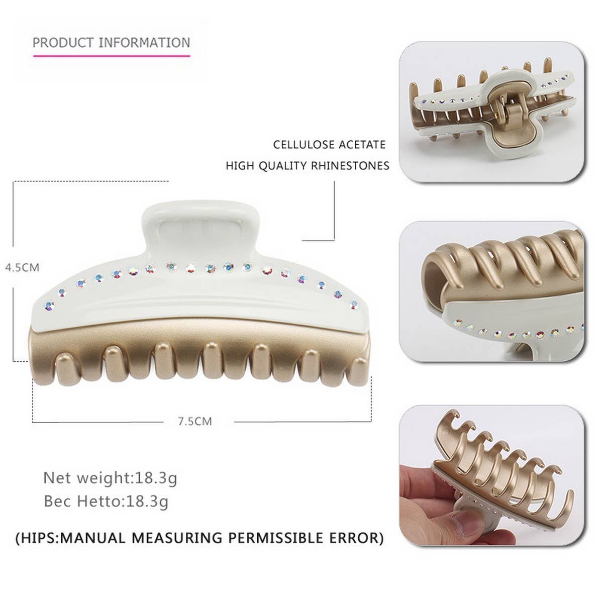 VINTAGE ACETATE HAIR CLIP WITH SINGLE ROW DIAMOND