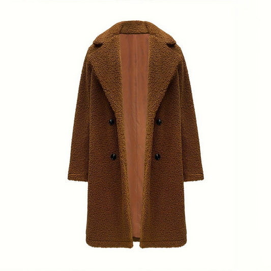 Warm long coat with large lapel fur