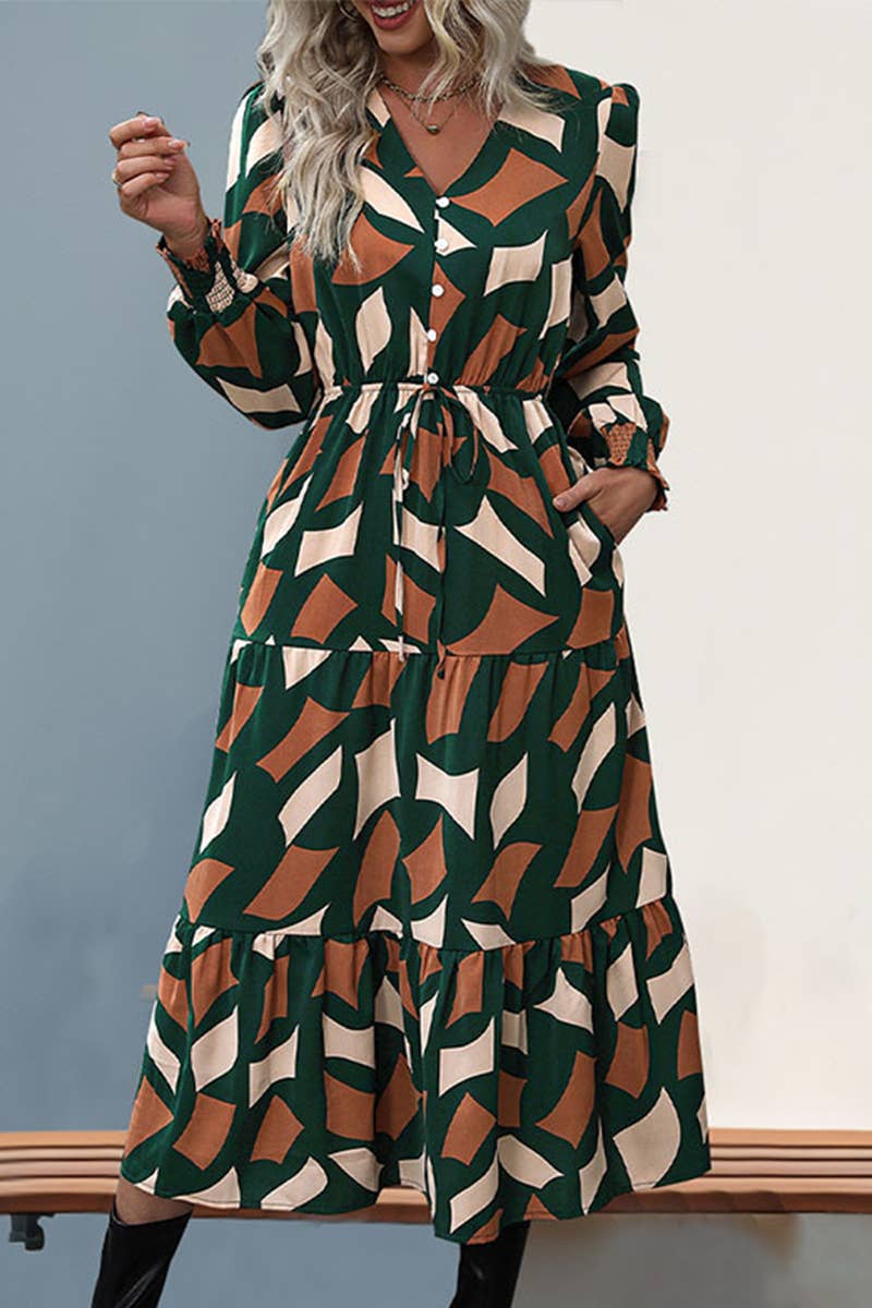 CWDMD4442_AUTUMN IRREGULAR PATTERN PRINT DRESS