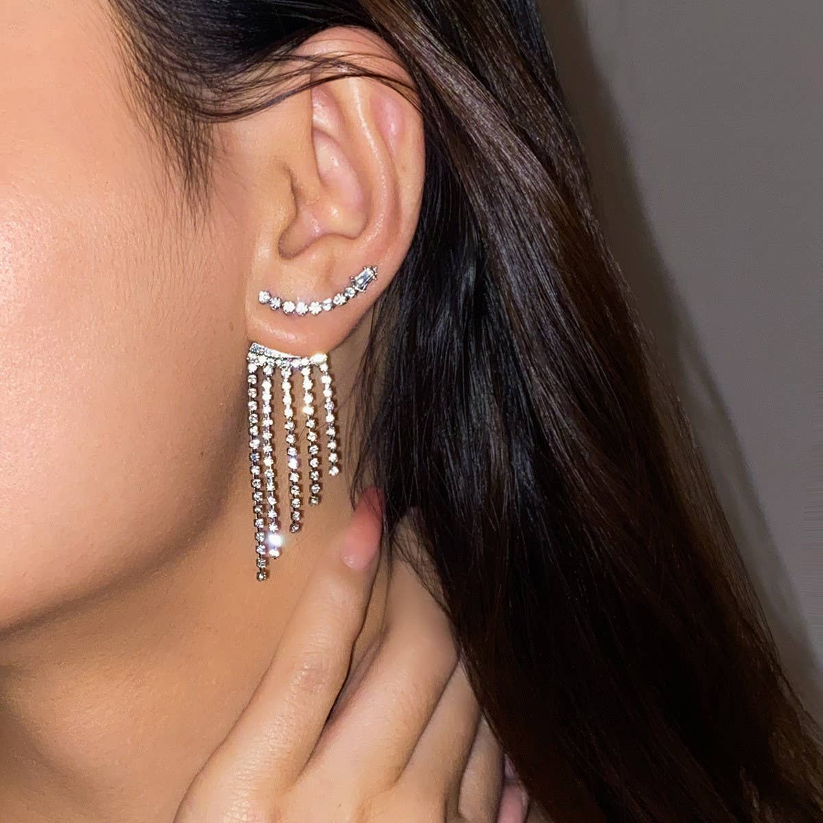 FRENCH STYLE TASSEL RHINESTONE EARRINGS