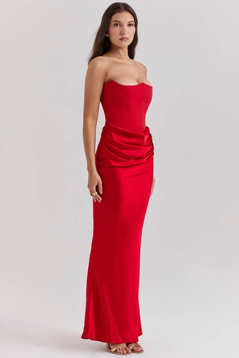 CWDMD5492_STRAPLESS BONED FITTED SOLID COLOR MERMAID DRESS