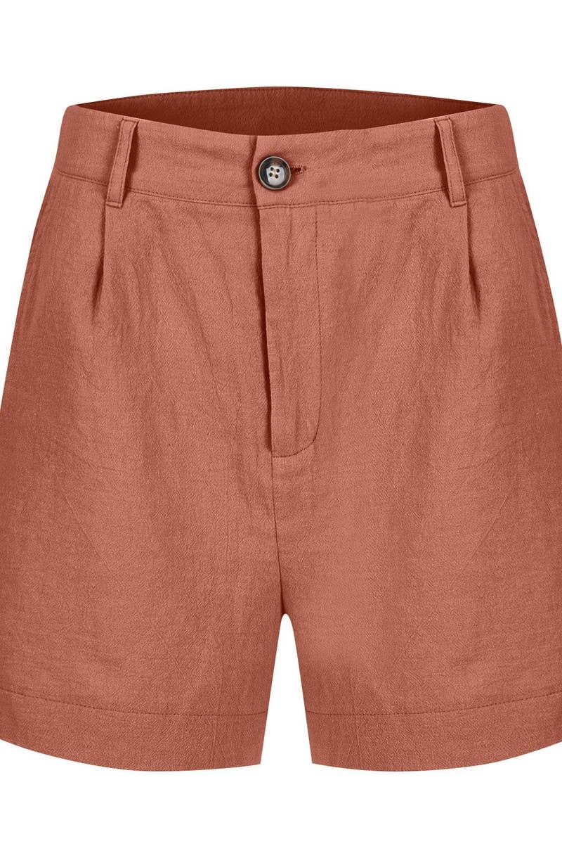 CWBSP0558_HIGH WAIST SOLID BUTTON WAIST CASUAL SHORTS