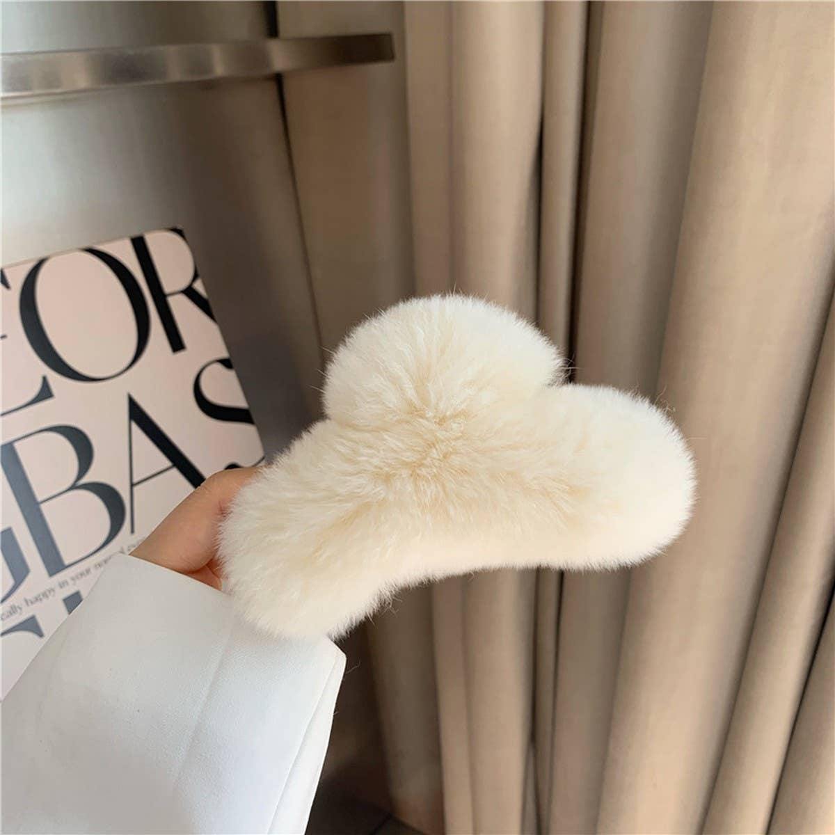 Large Rabbit Fur Hair Claw - Fluffy Winter Clip