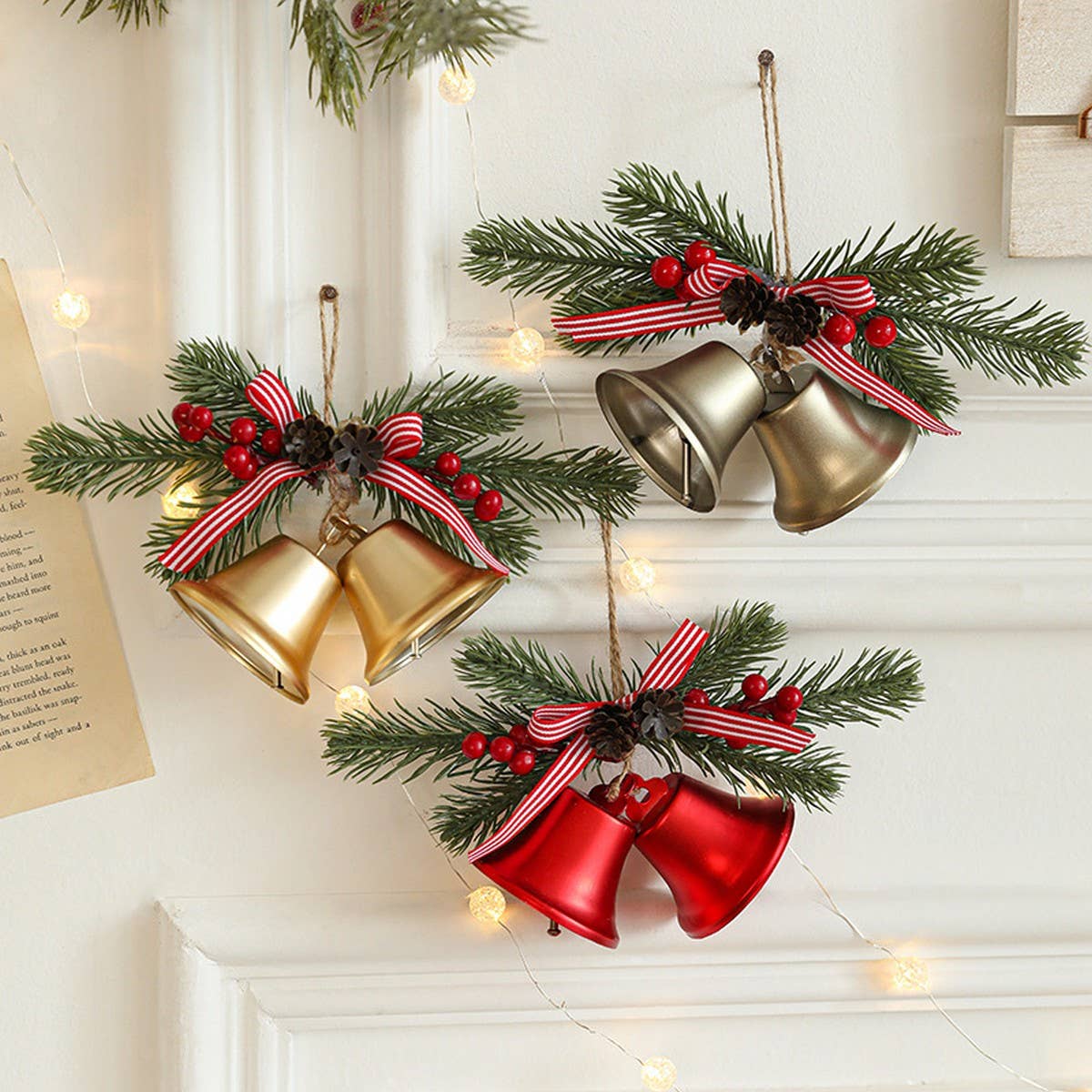 CWMM10367_CHRISTMAS BELL BOW ORNAMENTS TREE DOOR DECORATIONS