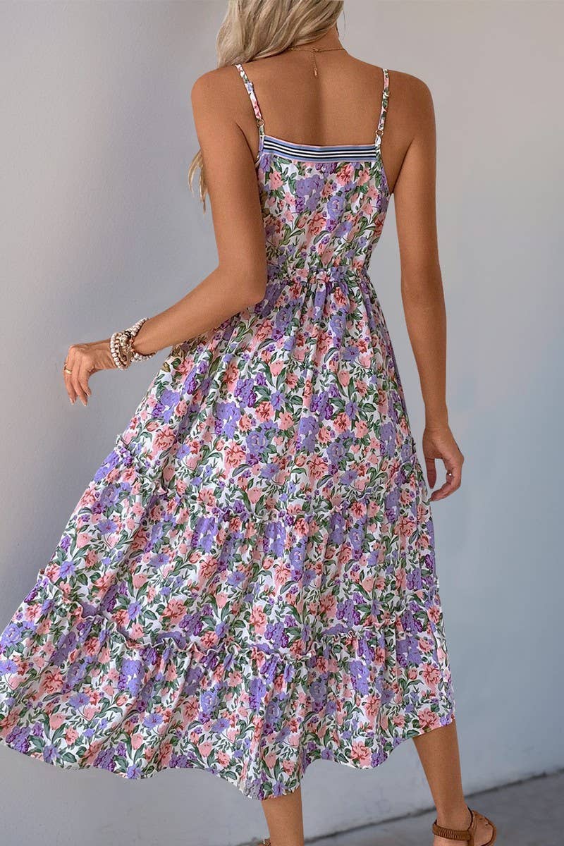 CWDMD4469_PLEATED PRINTED RUFFLED SUSPENDER DRESS