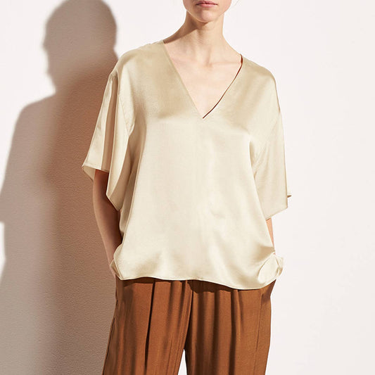 V-neck loose luxury imitation silk home top