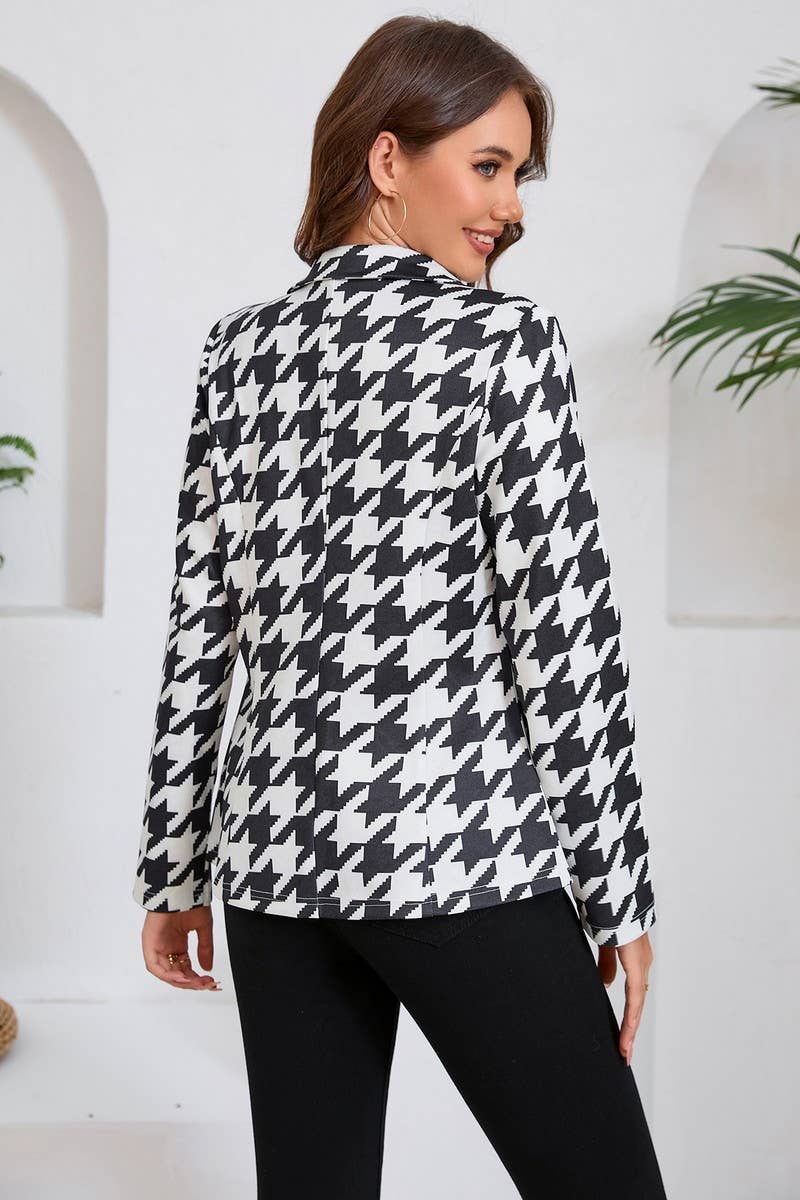 CWOBL0172_SINGLE BREASTED LAPEL HOUNDSTOOTH BLAZER