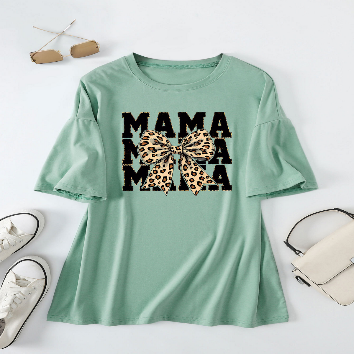 Leopard Bow Print T-Shirt, Loose Fit for Women