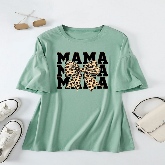 Leopard Bow Print T-Shirt, Loose Fit for Women