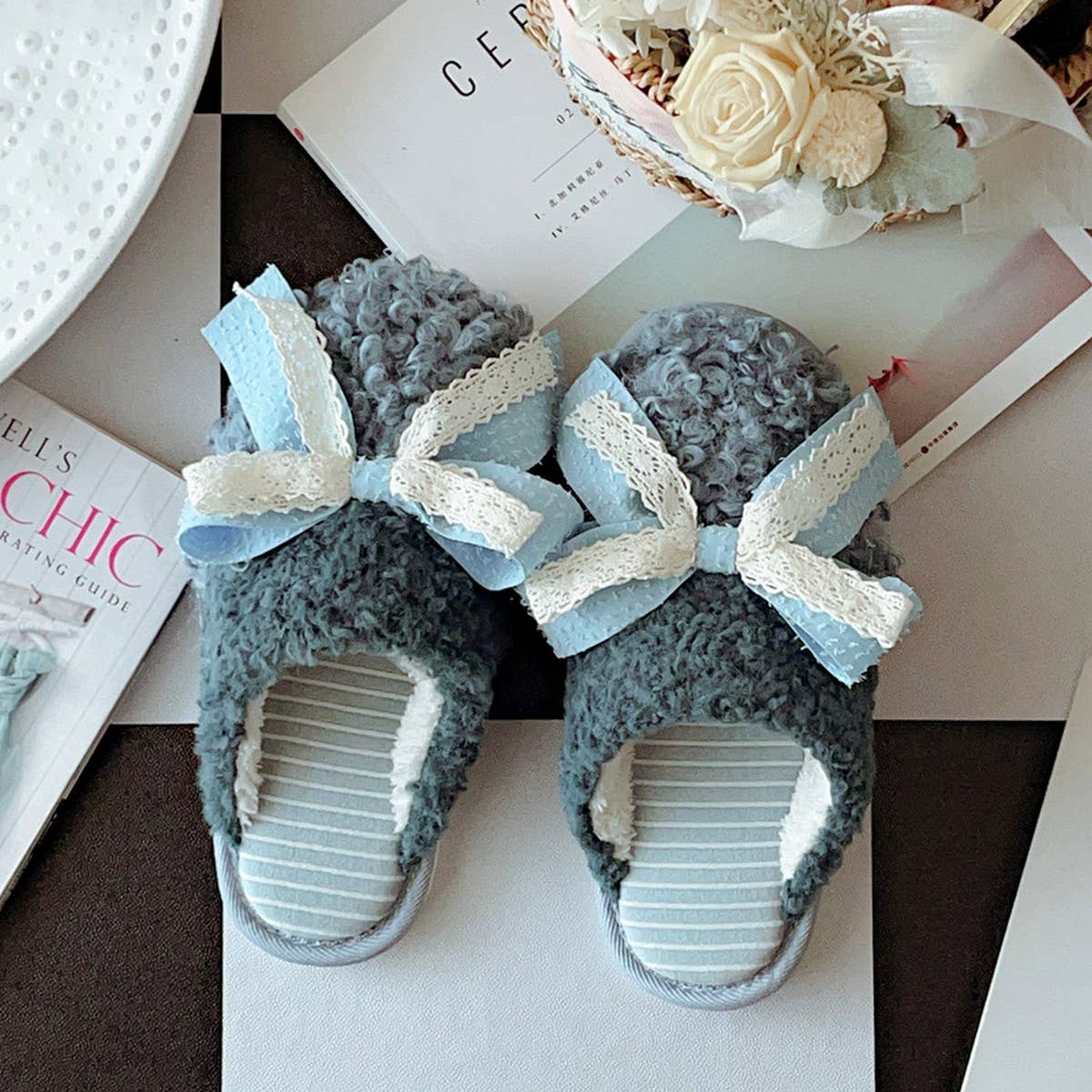 NEW BOWKNOT COTTON NON-SLIP SLIPPERS FOR WOMEN