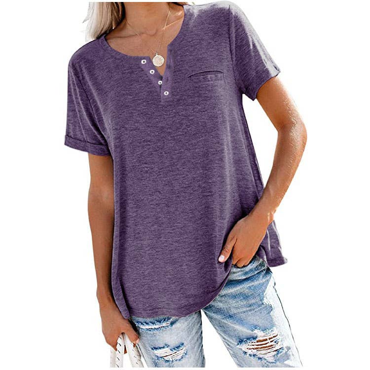 VERSATILE V-NECK SHORT-SLEEVED LOOSE T-SHIRT_CWTBLS02472