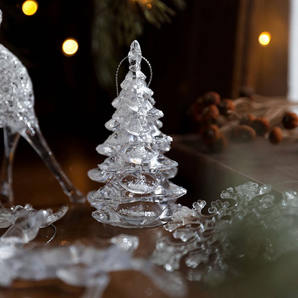 Clear Acrylic Christmas Tree Ornament with Glitter